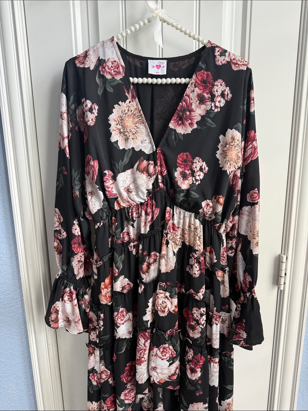 Buddy Love Black Floral High-Low Dress with Pink & Cream Blooms